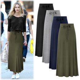 Skirts S-6xl Plus Size Summer Solid Knitted Long Pencil Skirt Womens 2023 Autumn High Waist Lack Up Black Maxi For Women