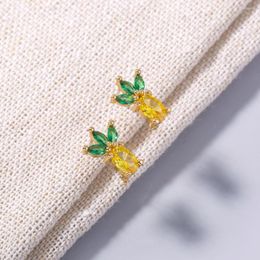 Stud Earrings European And American Ins Summer Fresh Yellow Pineapple Fruit Zircon Micro-Set Colour Female