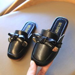 Slipper Children Covered Toes Half Slippers for Girls Kids Fashion 2023 Spring and Autumn New Flat Cute Bow Slip-on Sandals Solid Black T230302