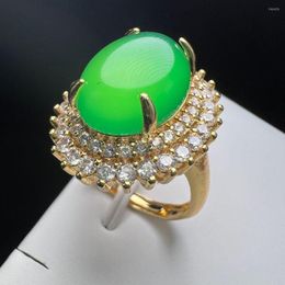 Wedding Rings Green Agate Finger Ring Charm Luxury Adjustable Zircon Copper Stone With For Women