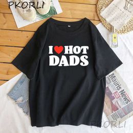 Men's T-Shirts Pkorli Men's Cotton T-shirt Funny Printed I Love Hot Dady Masculine Father's Day T Shirt Cotton Short Sleeve Tee Shirts clothes T230103