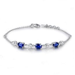 Women blue zircon white plated bracelet European and American style girl students geometric imitation sapphire bracelet wedding party jewelry gift