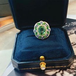 Wedding Rings Engagement Ring 925 Sterling Silver Synthetic Green Tourmaline Zircon Fashion Luxurious Women Lady Jewellery