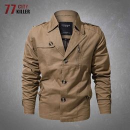 Outdoor Jackets Hoodies Men's Military Jacket Casual Slim Multiple Pockets Cargo Overcoats Male Outdoor Commute Breathable Washed Cotton Mens Jackets 0104