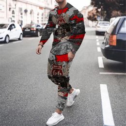 Men's Tracksuits Men 3d Printed Long Sleeve T-shirt Fashion Casual Loose Suit 66 Letter Running Custom Hip-hop Street Clothes