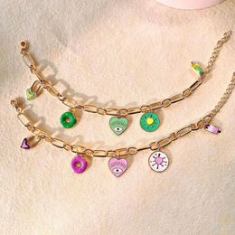 Link Bracelets Fashion Love Heart Charm Bracelet For Women Girls Jewellery Pulseras Bohemian Dripping Oil Jewellery Bangles Chain Accessories