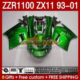 Body For KAWASAKI NINJA black green ZX-11 R ZZR-1100 ZX-11R ZZR1100 ZX 11 R 11R ZX11 R 1993 1994 1995 2000 2001 165No.10 ZZR 1100 CC ZX11R 93 94 95 96 97 98 99 00 01 Fairing Kit
