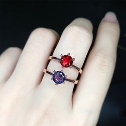 Women Imitation Ruby Ring European and American style Girl Students Plating 18K Rose Gold Amethyst Sweet zircon Diamond Ring Wedding Party Jewelry Gift adjustable