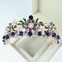 Festive Party Accessory Purple Crystal Wedding Tiara Diamond Baroque Birthday Headwear Crown Rhinestone with Jewellery Hair Accessories Headpieces HG00165