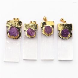 Pendant Necklaces Natural Stone Selenite Plaster Purple Druzy Agate Men Pendants Charm Rock Mineral Jewelry Reiki Healing Energy Souvenir