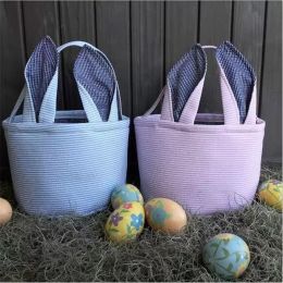 Easter Bag Favour Stripe Bunny Basket Cartoon Rabbit Long Ears Bucket Seersucker Easters Eggs Bags Kids Party Gifts