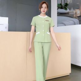 Women's Two Piece Pants Summer Short Sleeve Beauty Salon Female Work Clothing Women Sauna Foot Bath Uniforms Suits SPA Massage Lady Working