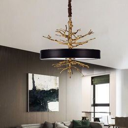 Chandeliers Luxury Chandelier For Dining Room Villa Copper Creative Tree Branches Lighting Fixture Vintage Indoor Decoration Hanging Lamp