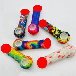 Cool Silicone Colourful Pipes Nine Hole Philtre Dry Herb Tobacco Glass Bowl Portable Easy Clean Innovative Special Style Handpipes Hand Smoking Cigarette Holder