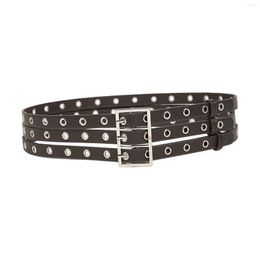 Belts Three Grommet Belt Waist Band Metal Prong Buckle PU Leather Punk For Trousers Dress