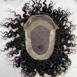 12mm Wave #1b Brazilian Virgin Human Hair Piece 7x9 OCT Lace with PU Toupee for Black Men