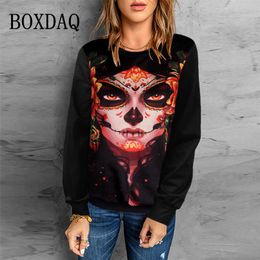 Women's T-Shirt Scary Facebook Print Women Halloween Party T Shirt For 2022 Autumn Long Sleeve Pullovers Oversized Tees Casual O-Neck Lady Tops T230104