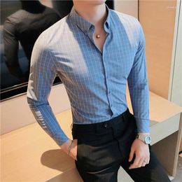 Men's Casual Shirts Classic Plaid Business Shirt For Men Long Sleeve Slim Fit Social Party Tuxedo Blouse Camisa Masculina 2023
