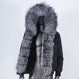 Men's Down BLUENESSFAIR 2023 Men Bomber Waterproof Winter Jacket Natural Real Raccoon Fur Coat Collar Hooded Detachable Streetwear