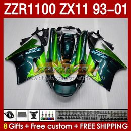 Body For KAWASAKI NINJA ZX-11 R ZZR-1100 ZX-11R ZZR1100 ZX 11 R 11R ZX11 R 1993 1994 1995 2000 2001 165No.13 ZZR 1100 CC ZX11R 93 94 95 96 97 98 99 00 01 Fairing Kit New green