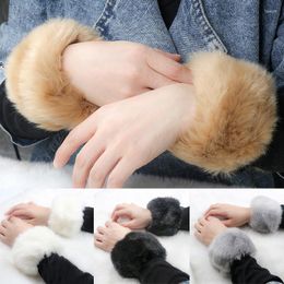 Knee Pads Women Winter Warm Faux Fur Elastic Wrist Slap On Cuffs Lady Detachable Arm Warmer Plush Protector Fake Sleeves