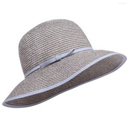 Wide Brim Hats Women's Woven Straw Packable Hat Tea Party With Edge Bow Beach Sun A418