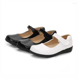 Flat Shoes Big Girls Mirror Marry Jane Breathable Kids Princess Plain Black And White School With Size 26-41