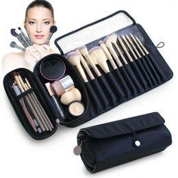 Cosmetic Bags Large-capacity Bag Can Store Makeup Brush Travel Portable Rolling Leather Case With Small Transparent