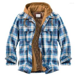 Men's Jackets Autumn Winter In Checked Hooded Warm Zipper Pocket Casual Fashion Coats Men Chaqueta Male Coat Ropa Hombre