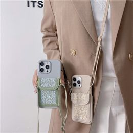 Bracelet Houndstooth Pattern Leather Phone Cases for iPhone 14 13 12 11 Pro Max Crossbody Chain Card Slot Wallet Clutch Bracket Protective Shell Anti-fall