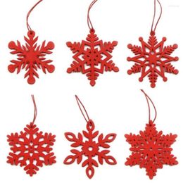 Christmas Decorations 6PCS/Lot White Red Wooden Snowflakes Pendant For Tree Hanging DIY Vintage Wood Craft Kids Toys 2023 Year Decor