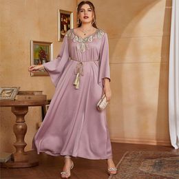 Plus Size Dresses 4XL For Women Dress Retro Three Quarter Sleeve V-neck Clothing 2023 Literary Purple Cocktail Evening Party