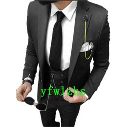 Handsome Groom Tuxedos One Button Man's Suits Notch Lapel Groomsmen Wedding/Prom/Dinner Man Blazer Jacket Pants Vest Tie N0202