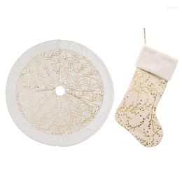 Christmas Decorations Bronzing Flower Branches Pattern Plush Tree Skirts/Christmas Stocking Super Soft Thick Luxury Xmas Skirt For