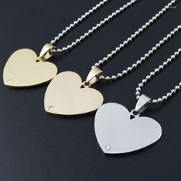 Pendant Necklaces 3Colors Rhinestone Dogtags Stainless Steel Love Heart Dog Tags Necklace Fashin Army Jewelry For Man DIY Logo