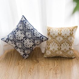 Pillow Home Decor Navy Blue Yellow Cotton Cover 45X45cm Floral Geometric Embroidery Decorative Throw Pillows Cases