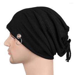 Berets European And American Fashion Iron Ring Head Cap Monochrome Scarf Hip Hop Unisex Hats Pile Caps Casual