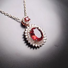 Women Imitation Ruby Sunflower Rose Gold Plated Pendant European and American style Girl Red Crystal Sweet Pendant Wedding Party Jewelry Gift