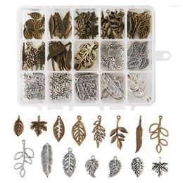 Pendant Necklaces 150pcs/box Tibetan Style Alloy Pendants Mixed Color Leaf Shape Charms For Jewelry Makings 14x10.8x3cm