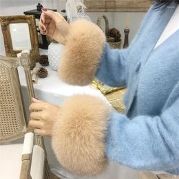 Knee Pads Genuine Real Fur Cuffs Winter Wrist Natural Arm Warmer Bracelet Women Coat Decorate Sleeve Wristband Gloves