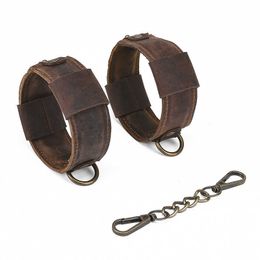 Beauty Items Top A Cowhide sexy Handcuffs Restraints SM Bondage Adjustable Ankle Cuffs BDSM Fetish Slave Cross Wrist Toy For Couples