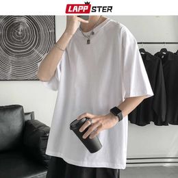 Men's T-Shirts LAPPSTER Oversized Y2k Graphic T Shirts Colorfuls Cotton 2022 Summer White Classical T-shirts Short Sleeve O-Neck Tees Tops T230103