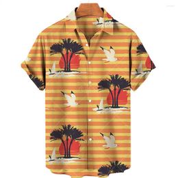 Men's Casual Shirts 2023 Men's Shirt Slim Tops Short Sleeve Hawaiian Beach Holiday Clothing Coconut Tree Sunset Fashion Harajuku Summer