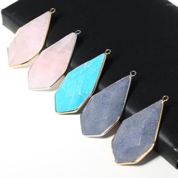 Pendant Necklaces 1PC Natural Stone Rose Quartz Amethyst Section Polygonal Healing Crystal Charms For Jewelry Making DIY