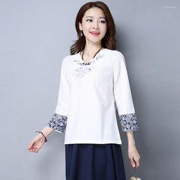 Ethnic Clothing Chinese Style Women Clothes 2023 Cheongsam Top Traditional Shirt Blouse Cotton Hanfu Ladies Tops 12317