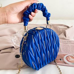 Evening Bags Mini Round Crossbody Bag For Women Fashion Pleated Handlebag Quilted Handbag Clutch Luxury Sequined Circular Lady Purse