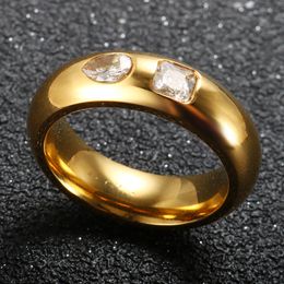 Trend Gold Colour Wedding Bands Rings for Women Men Jewellery Shaped Zircon CZ Crystal Stainless Steel Couple Anniversary Ring Gift