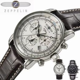 Wristwatches Zeppelin Watch Top Waterproof Leather Business Casual Quartz Men s Three Eyes Multifunction Chronograph 230103