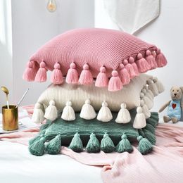 Pillow Knitted Cover Solid Sofa Waits Case Bedroom Decorative Pillows With Tassels Square Throw Kussenhoes