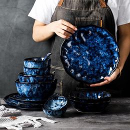 Plates Blue Ceramic Dishes Western Dinner Dinnerware Steak Dish Serving Tray Dessert Noodle Bowl For Drop